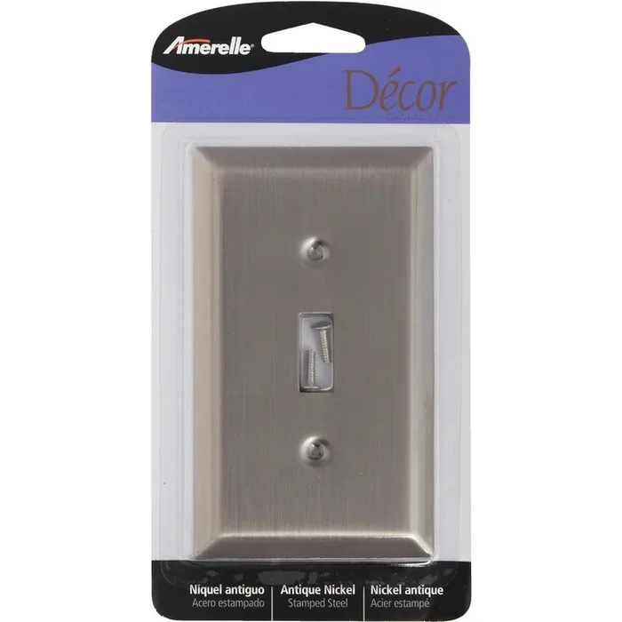Amerelle 163TAN 1-Gang Stamped Steel Toggle Switch Wall Plate Antique Nickel