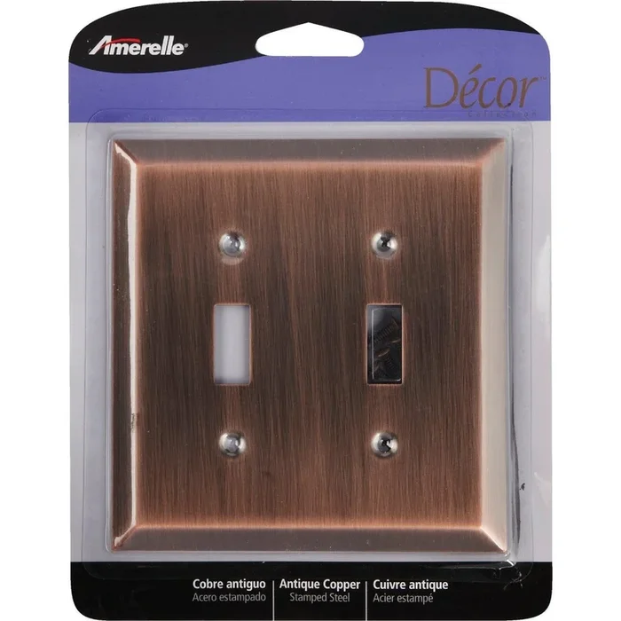 Amerelle 163TTAC 2-Gang Stamped Steel Toggle Switch Wall Plate