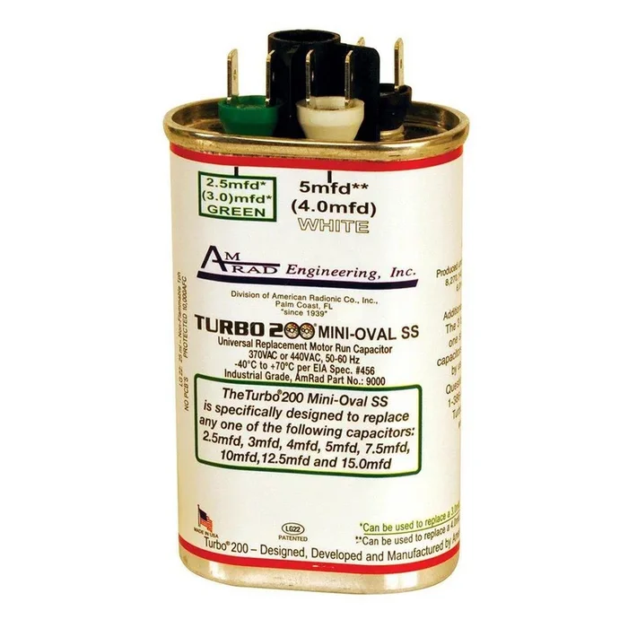 AmRad 12500 Turbo 200 Mini Oval 2.5 – 15 mfd 440/370V Dual Oval Multi Capacitor