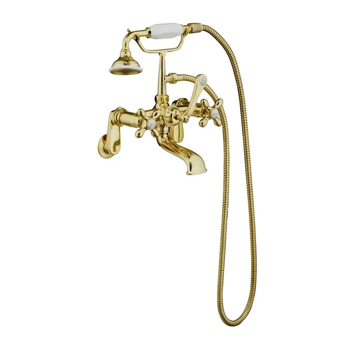 Barclay Elephant Spout Hand Shower, w/ Swvl Mts, Cross Hdls, Brass