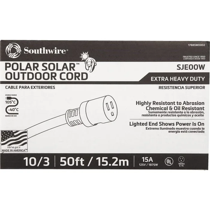Coleman Cable 1788SW0002 Cold Weather Extension Cord 50 Ft 10/3