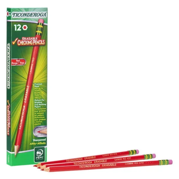 Dixon Ticonderoga 14259 Carmine Red Erasable Checking Pencil