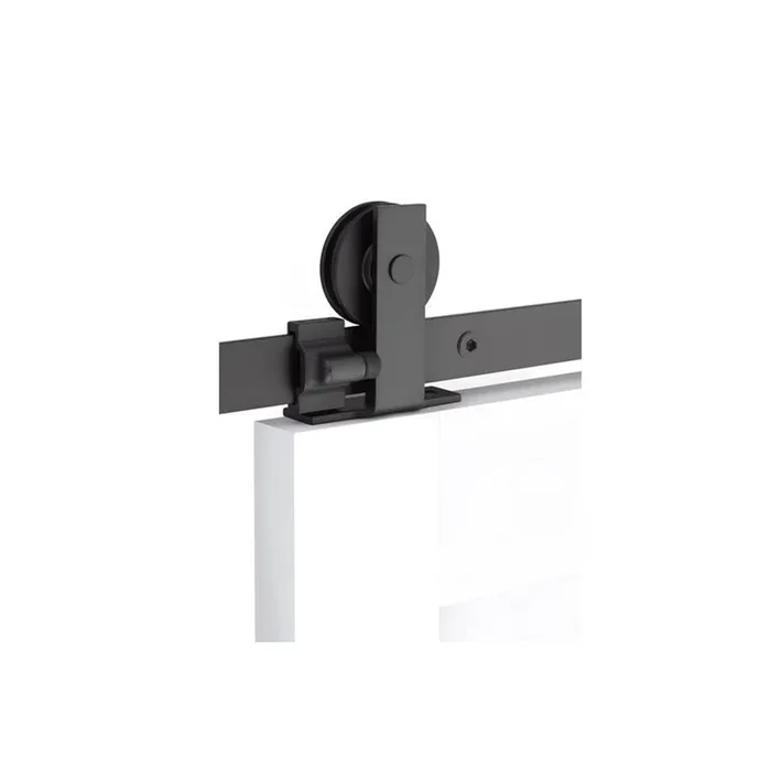 Emtek Barn Door, Modern Rectangular, Top Mount, 8”, Spoked Wheel, Classic Fastener, US19, Double Door