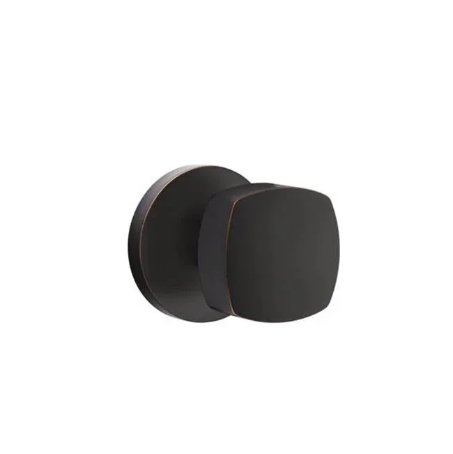 Emtek Concealed Fastener Passage, Disk Rosette, Freestone Square Knob, US10B