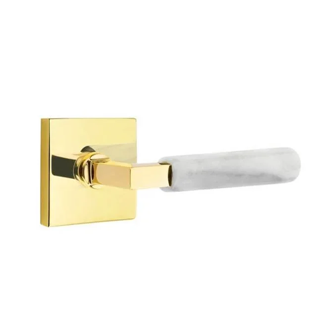 Emtek Concealed Fastener, Privacy, Square Rosette US3NL, L-Square Stem US3NL, White Marble Handle