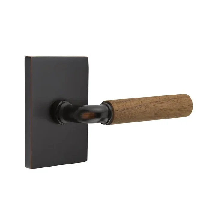 Emtek Concealed Fastener, Select Passage, Modern Rectangular Rosette US10B, R-Bar Stem US10B, Dark Walnut Handle