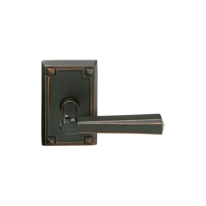 Emtek Concealed, Privacy, Arts and Crafts Rectangular Rosette, Norwich Knob, US10B