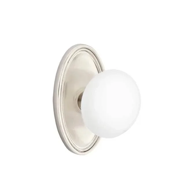 Emtek Concealed, Privacy, Oval Rosette, Ice White Knob, US15