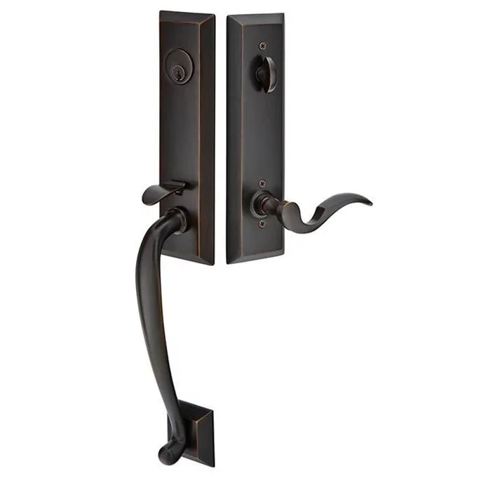 Emtek Dbl Cyl, Adams Tub Ent, Aston Lever, RH, US19