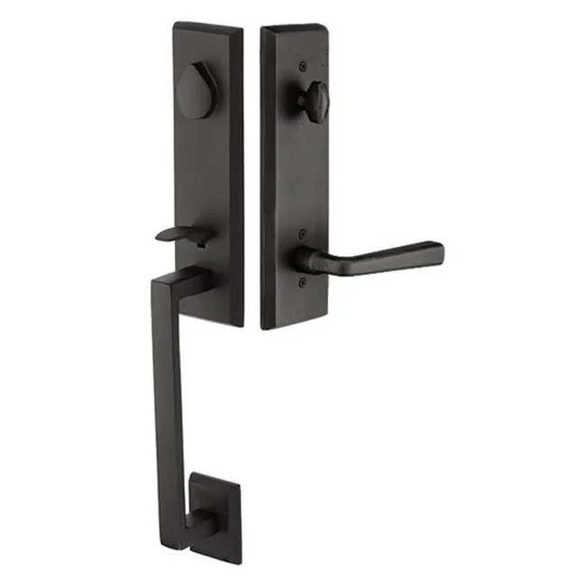 Emtek Dbl Cyl, Rustic Modern Rectangular Monolithic Tub Ent, Old Town Clear Knob, FB