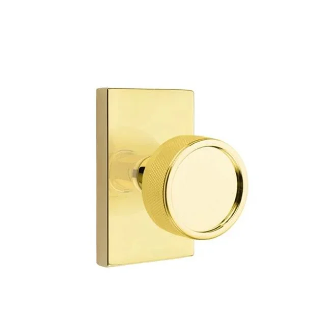Emtek Dummy, Modern Rectangular Rosette US3NL, Conical Stem US3NL, Knurled Knob US3NL