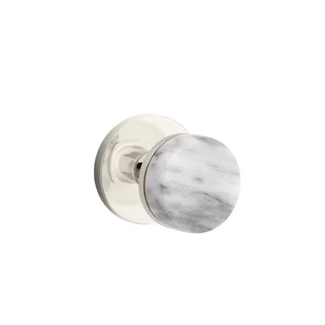 Emtek Privacy, Disk Rosette US14, Conical Stem US14, White Marble Knob