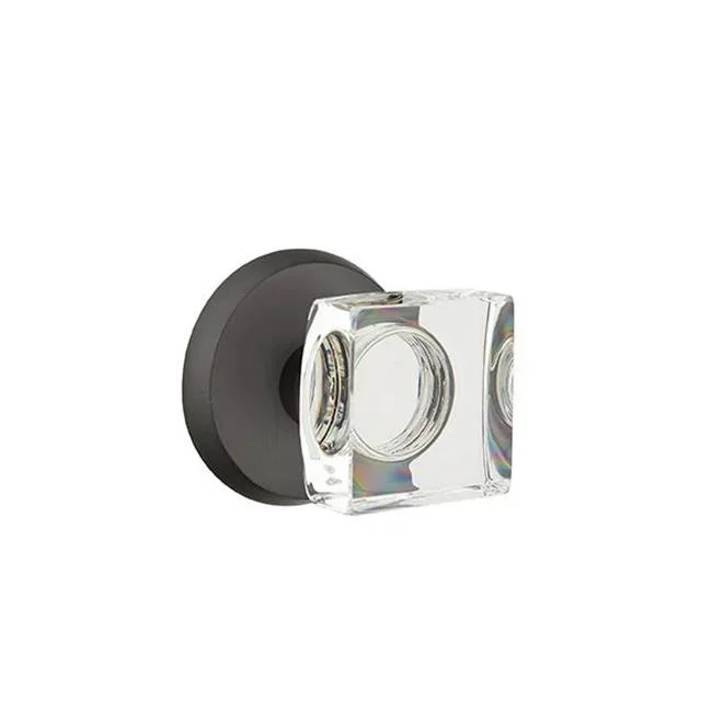 Emtek Privacy, No.2 Rosette, Modern Square Crystal Knob, FB