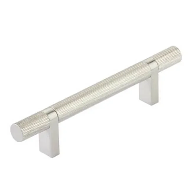 Emtek Select Cabinet Pull 4” C-C, Rectangular Bar Stem US15, Knurled Bar US15