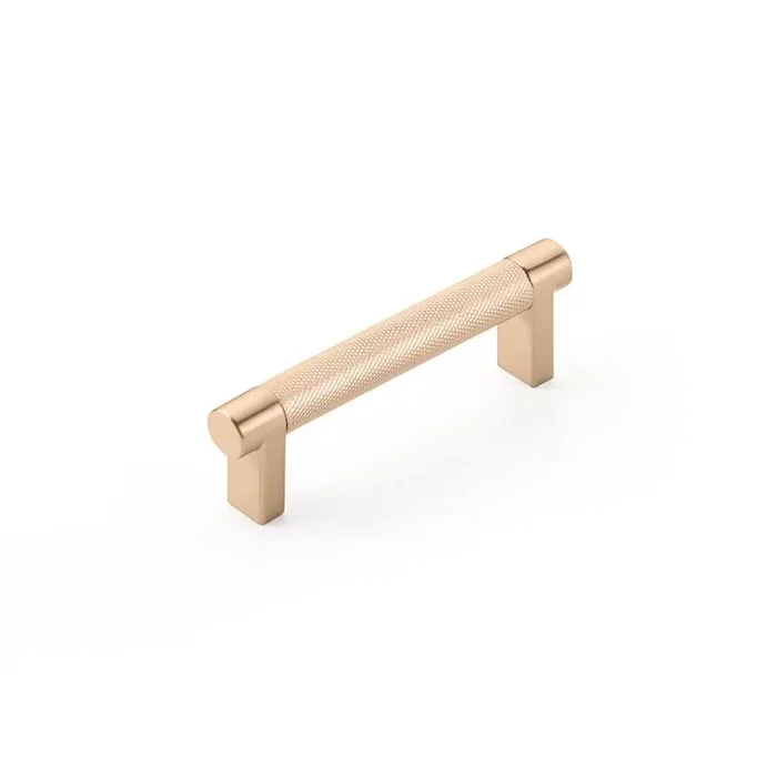 Emtek Select Cabinet Pull 6” C-C, Rectangular Stem US15, Knurled Bar Satin Copper