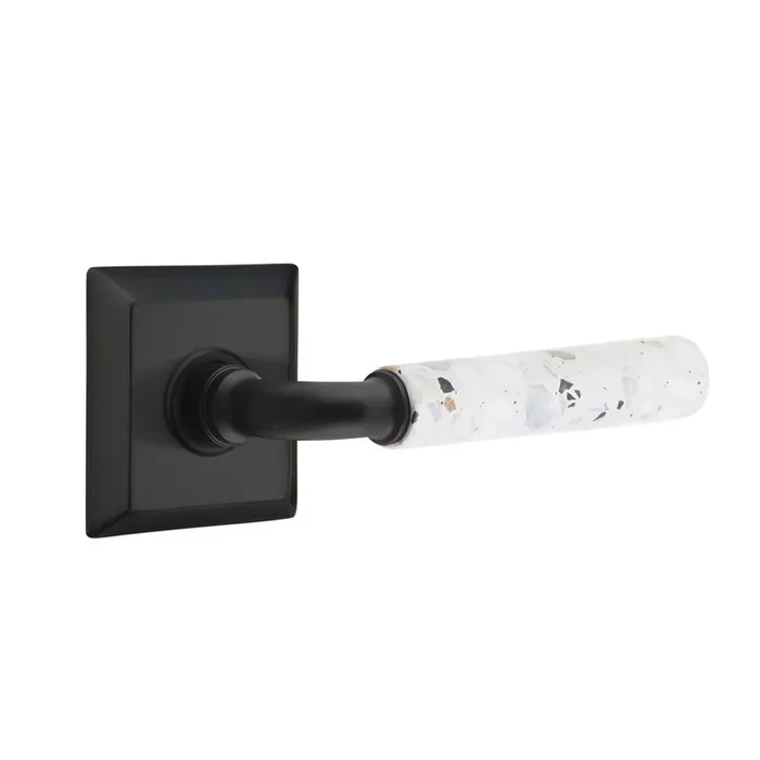 Emtek Select Dummy, Quincy Rosette US19, R-Bar Stem US19, Light Terrazzo Handle