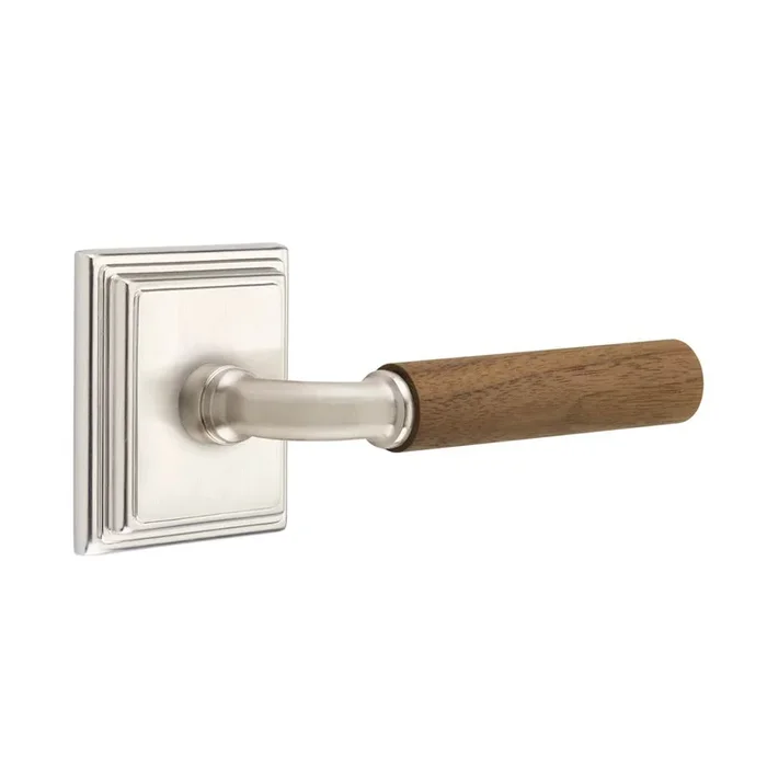 Emtek Select Privacy, Wilshire Rosette US15, R-Bar Stem US15, Dark Walnut Handle, RH