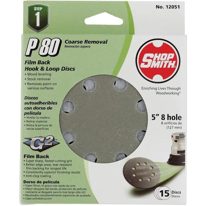 Gator 9021GA 5 In. 80-Grit 8-Hole Pattern Vented Sanding Disc with Hook & Loop Backing (15-Pack)