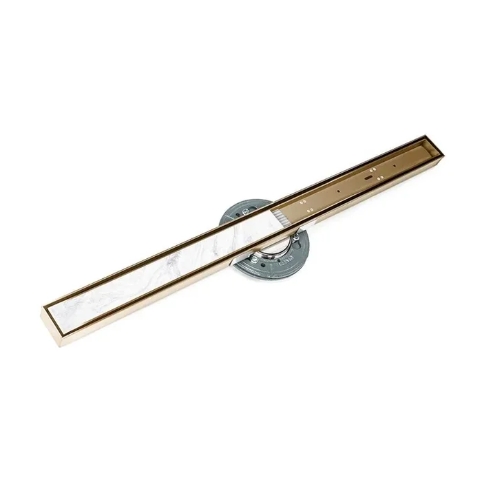 Infinity Drain 48” S-Stainless Steel Series High Flow Complete Kit with Tile Insert Frame in Satin Bronze with Cast Iron Drain Body, 3” No Hub Outlet