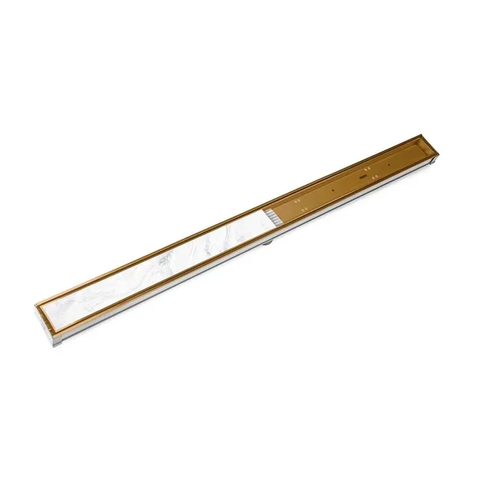 Infinity Drain 72” S-PVC Series Low Profile Complete Kit with 2 1/2” Tile Insert Frame in Polished Brass