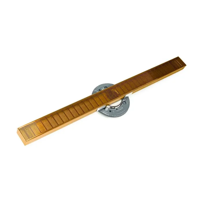 Infinity Drain 96” S-Stainless Steel Series High Flow Complete Kit with 2 1/2” Wedge Wire Grate in Polished Brass with ABS Drain Body, 3” Outlet