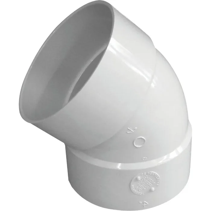 IPEX 414184BC Canplas 4 In. SDR 35 45 Deg. PVC Sewer and Drain Elbow (1/8 Bend)