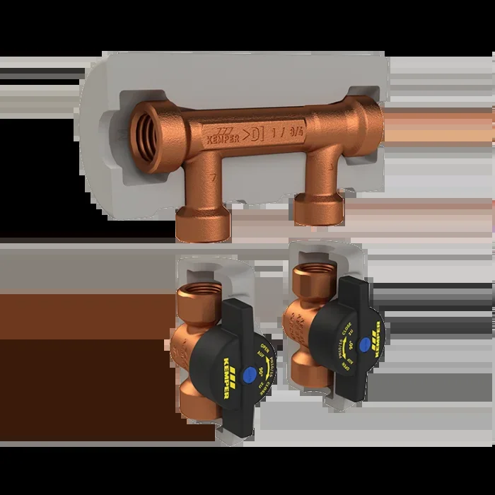 Kemper 6510602000 Flow-splitter 3/4 main x 3/4 loop; FPT with 1/4 turn stop valves
