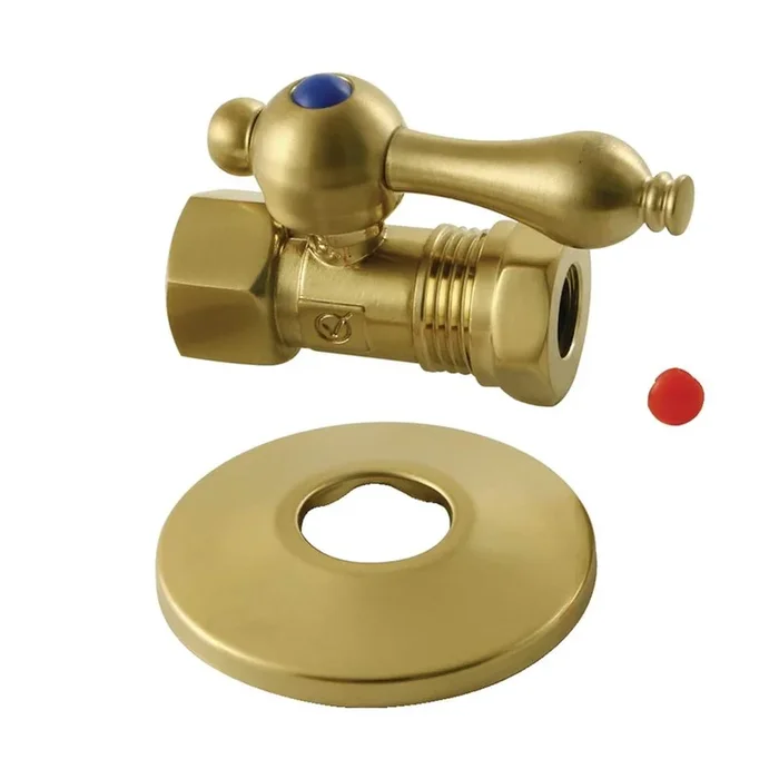 Kingston Brass 1/2” FIP x 1/2” or 7/16” Slip Joint Quarter-Turn Straight Stop Valve with Flange, Brushed Brass
