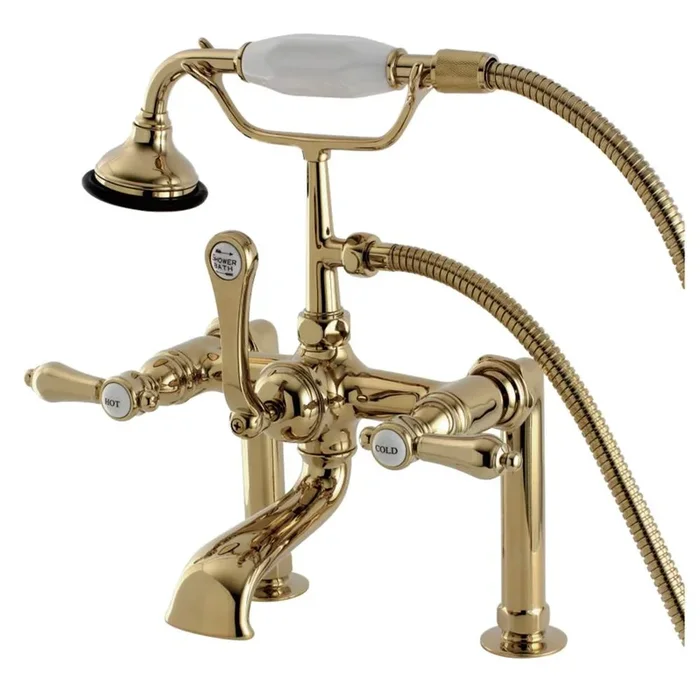 Kingston Brass Aqua Vintage Heirloom Deck Mount Clawfoot Tub Faucet, Polished Brass