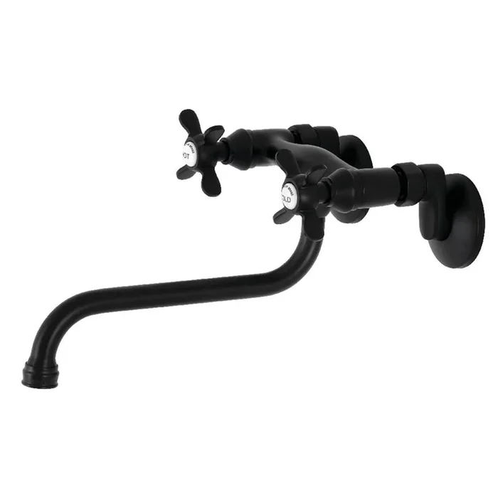Kingston Brass Essex Two Handle Wall Mount Bathroom Faucet, Matte Black