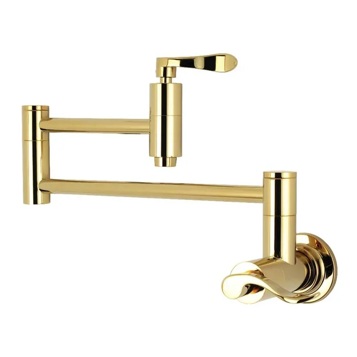 Kingston Brass Wall Mount Pot Filler Kitchen Faucet, Polished Brass