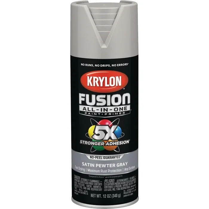 Krylon K02744007 Fusion All-In-One Satin Spray Paint & Primer, Pewter Gray