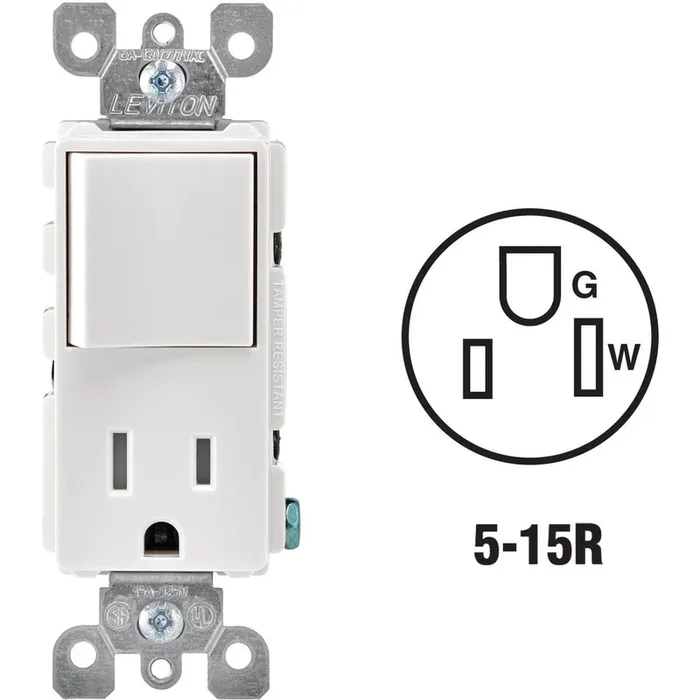 Leviton R62-T5625-0WS Decora White 15A Switch & Outlet