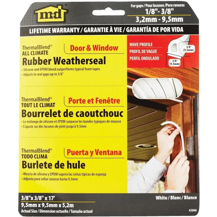 M-D 43846 Rubber Weatherstrip 17 Ft