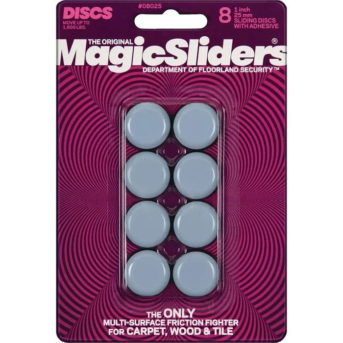 Magic Sliders 08025 1 In. Round Adhesive Furniture Glide (8-Pack)