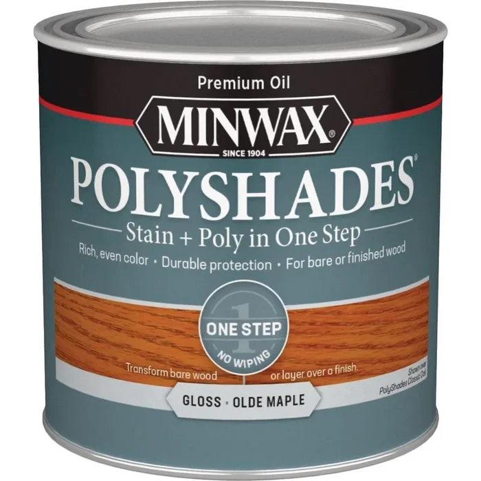 Minwax 214304444 Polyshades 1/2 Pt. Gloss Stain & Finish Polyurethane In 1-Step, Olde Maple