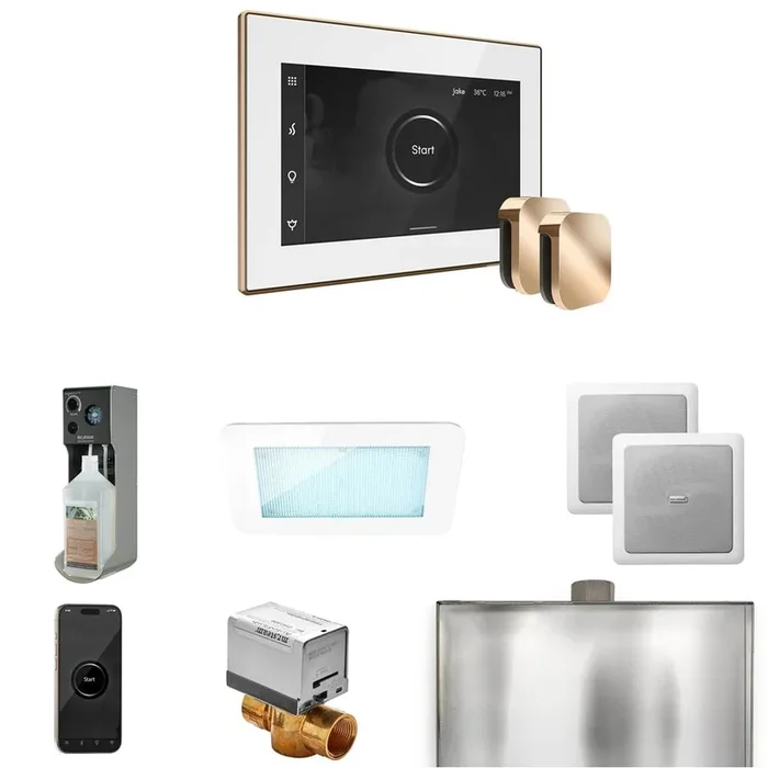 Mr. Steam XDream Max Steam Shower Control Package with iSteamX Control and Steamhead in White Polished Gold
