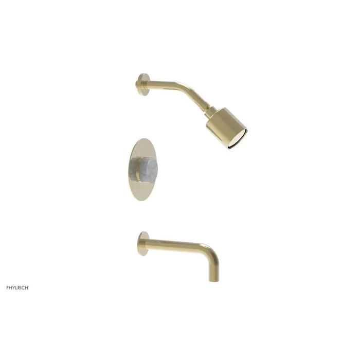 Phylrich Pb Tub & Shower Set 8” Spout, Marble Hdl Circ