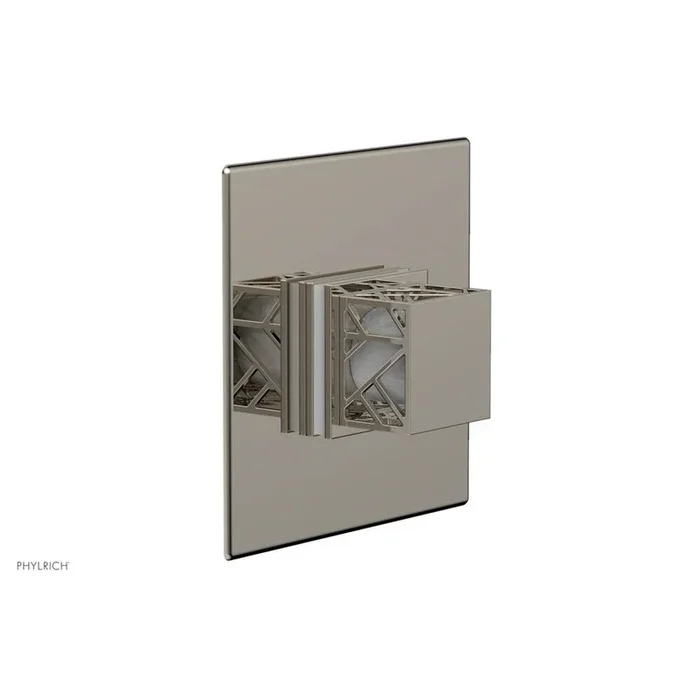 Phylrich Polished Nickel Jolie Square Thermostatic/Pressure Balance Shower Trim With Square Cutaway Handle And Gloss White Accents
