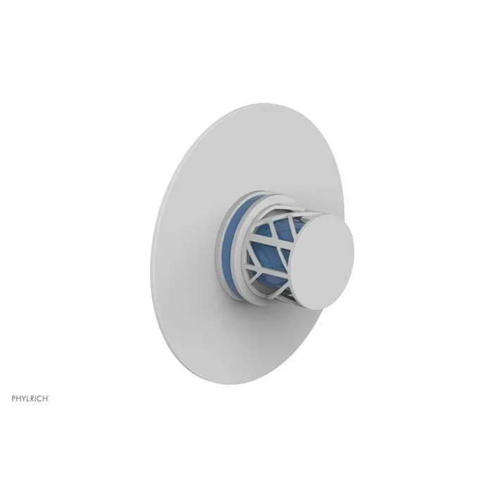 Phylrich Satin White Jolie Round Thermostatic/Pressure Balance Shower Trim With Round Cutaway Handle And Light Blue Accents