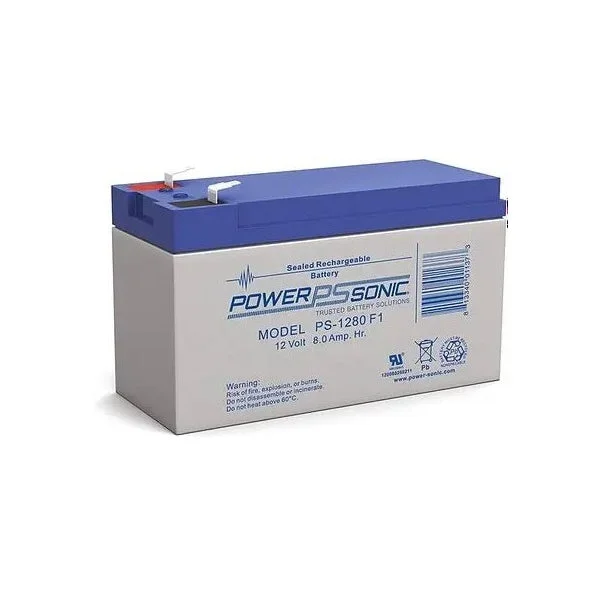 Power Sonic PS-1280 PS Series 12V, 8Ah General Purpose Rechargeable SLA Battery, F1 Terminals