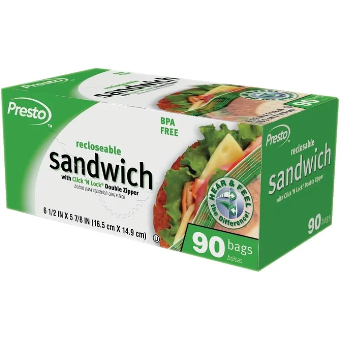 Presto C004310S Recloseable Sandwich Bag with Color Grip Opening (90-Count)