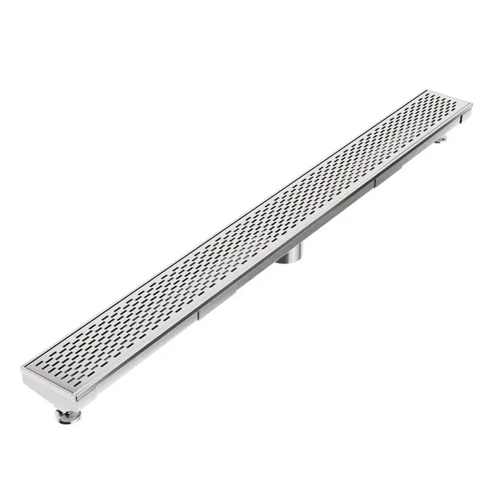 QM Drain Delmar Series. 28” Standard length Plain Edge linear drain. Delta Line. Polished