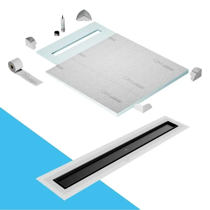 QM Drain Shower Pan Curbless Kit 40” with a 32” Mist (Tile-in) Linear Drain Flange Edge in Black