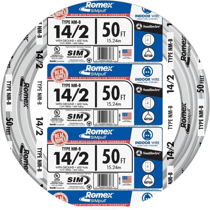 Romex 28827422 50 Ft. 14/2 Solid White NMW/G Electrical Wire