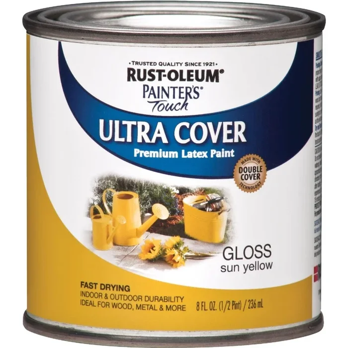 Rust-Oleum 1945730 Painter’s Touch 2X Ultra Cover Premium Latex Paint Sun Yellow 1/2 Pt.