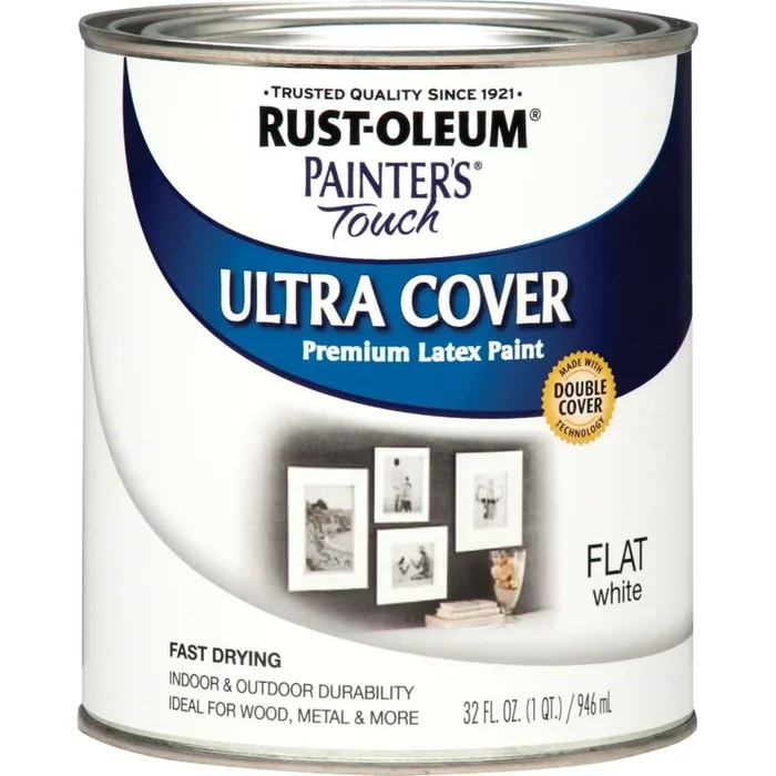 Rust-Oleum 1990502 Painter’s Touch 2X Ultra Cover Premium Latex Paint Flat White 1 Qt.