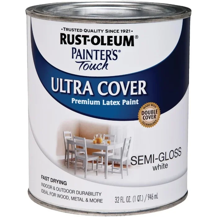 Rust-Oleum 1993502 Painter’s Touch 2X Ultra Cover Premium Latex Paint White Semi-Gloss 1 Qt.