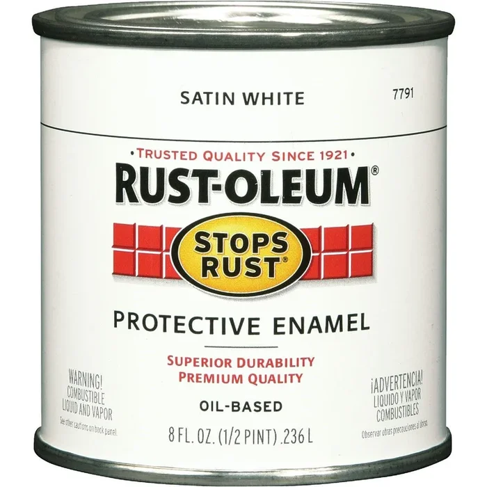 Rust-Oleum 7791730 Stops Rust Oil Based Satin Protective Rust Control Enamel White 1/2 Pt.