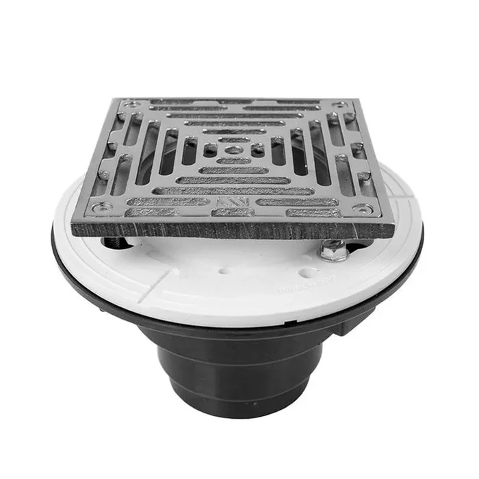 SIGMA 5” Square ABS Floor Drain with Solid Nickel Bronze Top 3” PVC TRIM MATTE BLACK .18